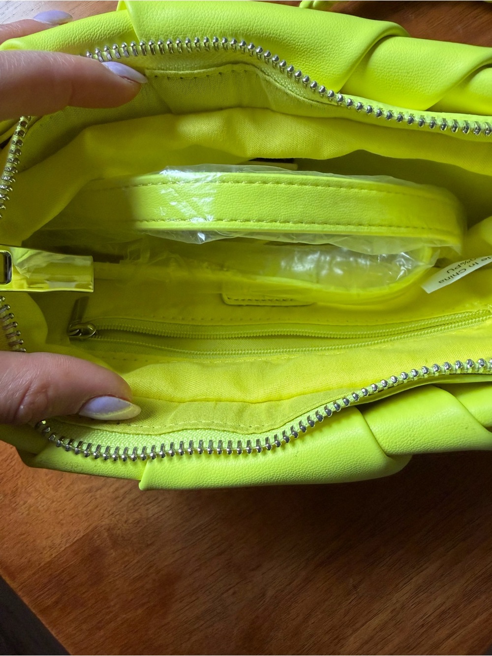 Lo Miel Neon Yellow Braided-Strap Shoulder Bag Purse - Picture 3 of 4